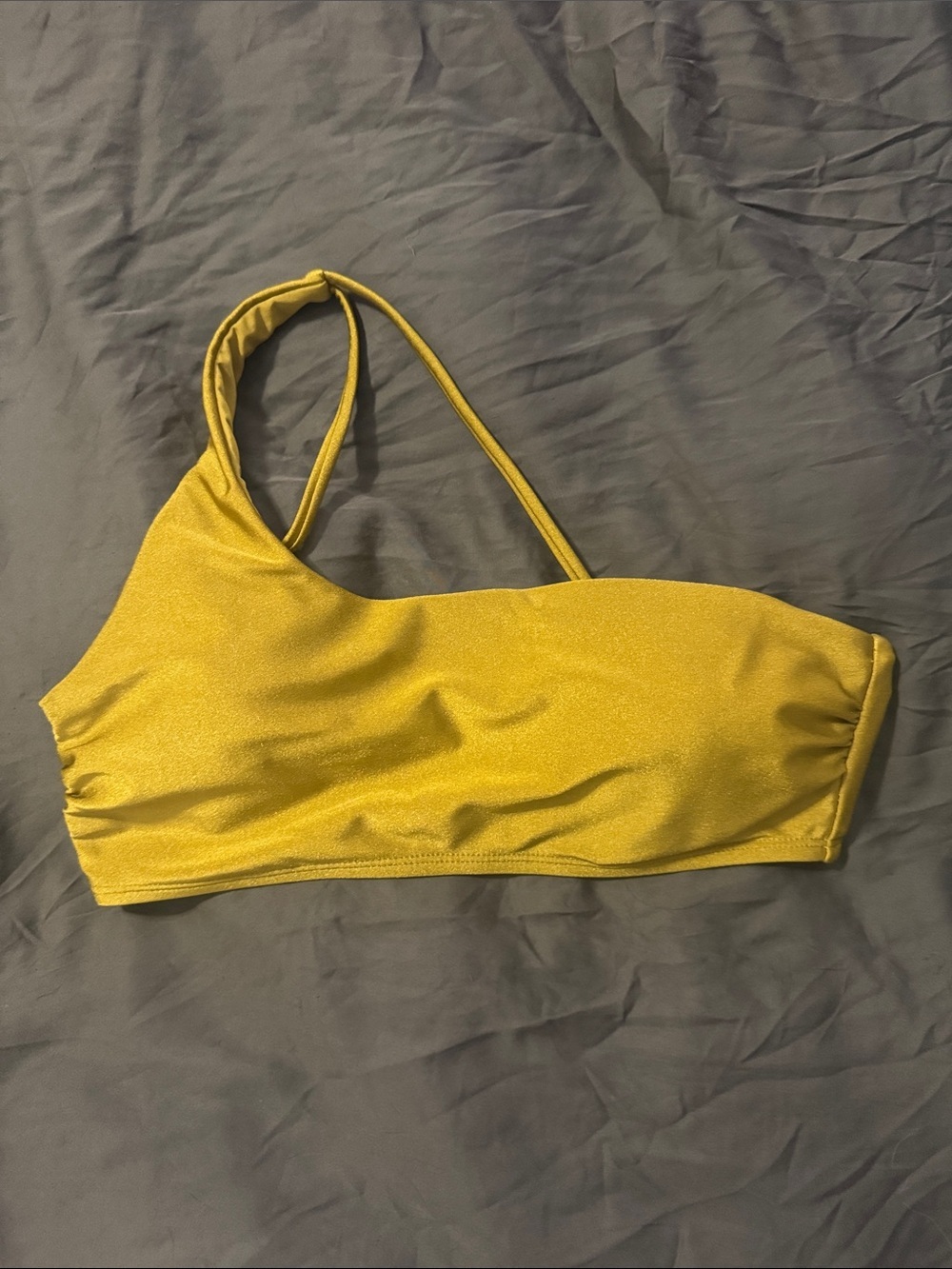 Chelsea & Violet One-Shoulder Bikini Top in Mustard Yellow shimmer